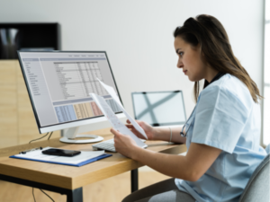 woman filing medical claims